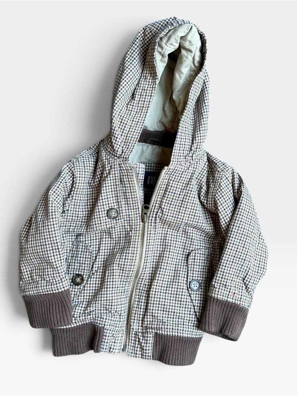 Baby Gap Houndstooth Quilted Zip Hooded Jacket Toddler 12-18 Months
